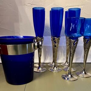 set of Champagne Glasses with Silver Plated  long stem